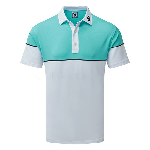 FootJoy stretch colour block pique white with aqua and black shirt